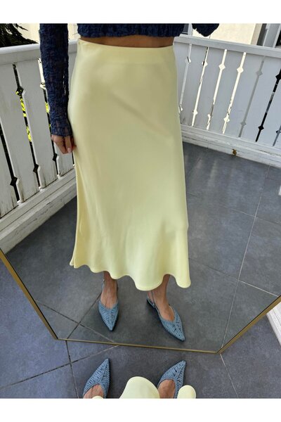 studio fashion 1988 Women's Yellow Silk Satin 100% Viscose Midi Skirt