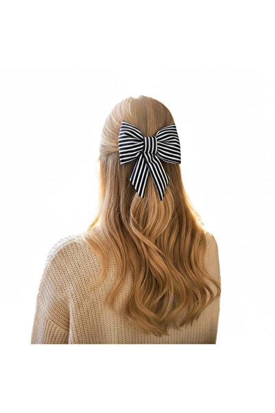 woodycord مشبك تلقائي كبير الحجم مملوء بالداخل على شكل فيونكة مخططة - مشبك في...