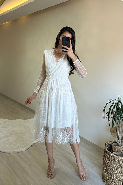 Neşeli Butik rochie de damă cu decolteu dublu din tul cu dantelă NM010