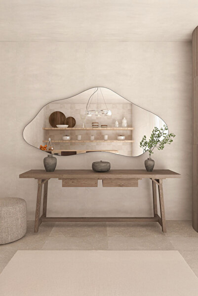 Fawdecor Belgrad Modern Asimetrik Ahşap Çerçeveli Banyo Duvar Aynası, Estetik...