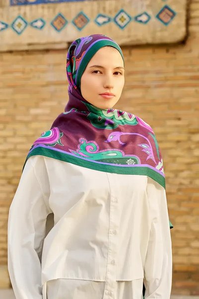 ED Scarf Bramble Floş Viskon Şal - Yeşil Mor