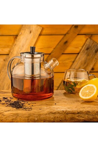 Ehugos Glass Tea Kettle 1500ml (50oz) with Removable Stainless Steel Infuser, Stove-Safe Teapot for
