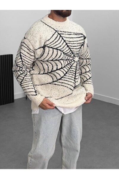 COCOPELLI سويت شيرت رجالي من القطيفة بتفاصيل شبكة العنكبوت