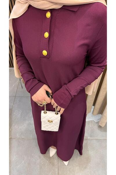 Nuss 1422 Πλεκτό φόρεμα με λαιμόκοψη πόλο μπορντό