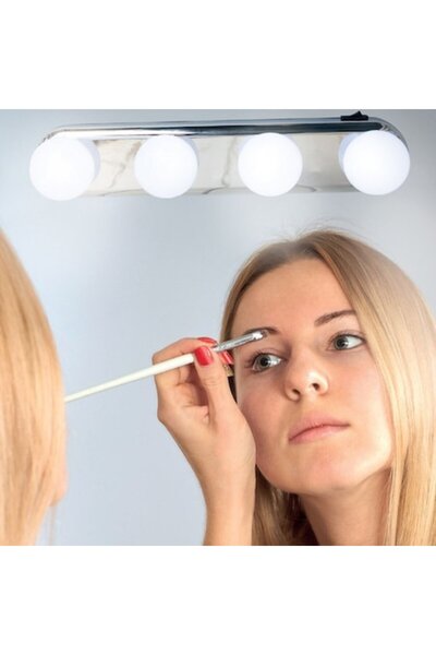 SHOPIENS Lampă oglindă Studio Glow LED cu 4 becuri, argintie, 30x6x7cm