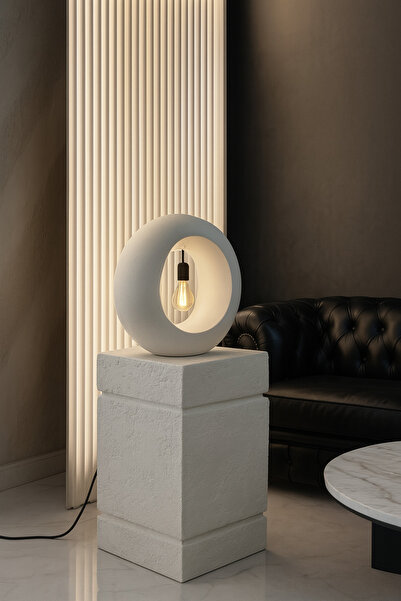 Lunalore İskandinav Traverten Dokulu Fiberglas İki Çizgili Sehpa - Boyanabili...