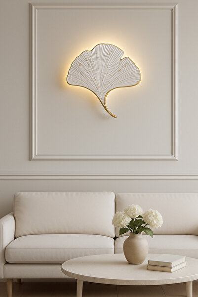 Genel Markalar Beyaz Gold Damarlı Mabet Yaprağı Aplik – 35×32 cm | 9V Pilli I...