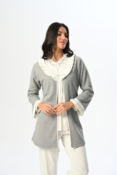 Pelin Women's Gray Lace Detailed Maternity 3-Piece Pajama Set