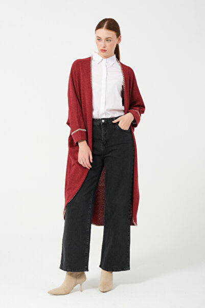 Hatun Atila HatunAtila Kroşeta Detaylı Triko Panço Hırka 8556 Kırmızı