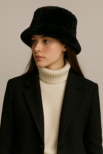 CosmoOutlet Plush Women's Winter Soft Furry Black Bucket Hat