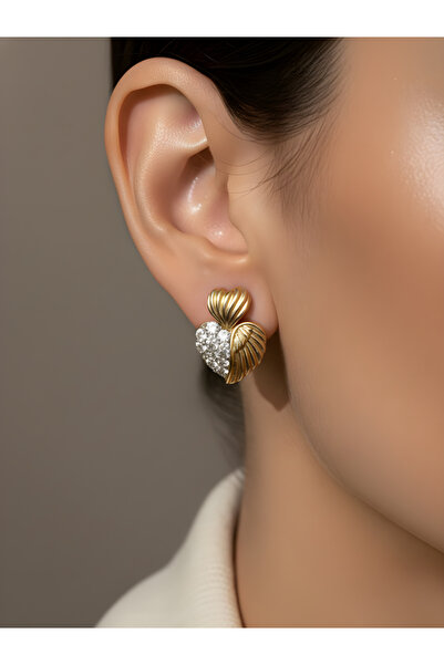 TURBİJ أقراط ذهبية فاخرة على شكل قلب مرصعة بالأحجار |   أقراط عصرية |   أقراط...