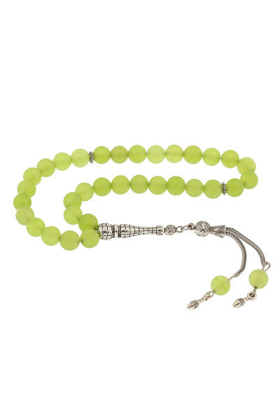 STUMBANNG ​ سبحة من حجر اليشم الأخضر مع شرابة معدنية من الحجر الطبيعي