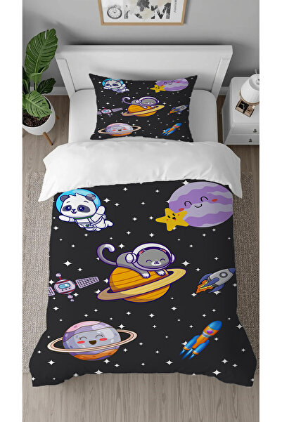 GREENDECOR طقم غطاء لحاف فردي بتصميم خاص مطبوع رقميًا بنمط كوكب الفضاء لرائد ...