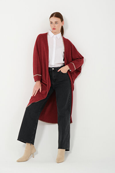 Hatun Atila HatunAtila Kroşeta Detaylı Triko Panço Hırka 8556 Kırmızı