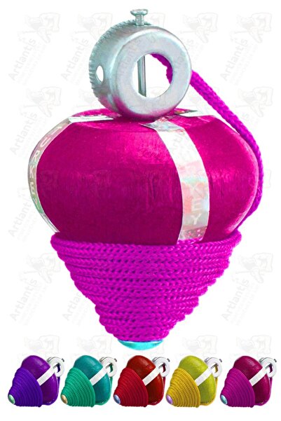 Artlantis Ahşap Topaç 1 Adet Renkli Kaliteli Ahşap Topaç İpli Dönene Zilli Ağ...