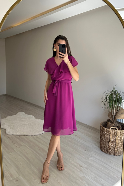 Neşeli Butik rochie mini din șifon cu decolteu în V pentru femei NM007