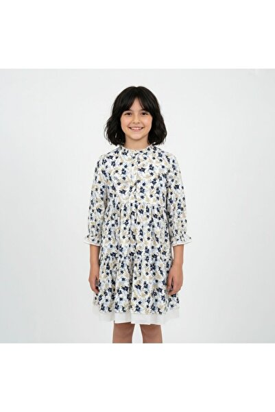 piamini Patterned Vintage Girl's Leaf Pattern Woven Dress