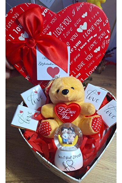 Flurose KALPLİ KUTULU AYICIKLI ANAHTARLIKLI KAR KÜRELİ SEVGİLİLER GÜNÜ HEDİYESİ