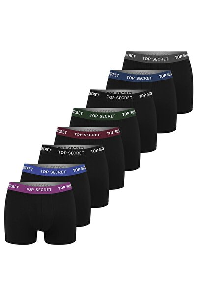 Top Secret Men's Cotton Boxers, Logo, Black, set of 8 pieces.