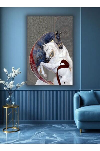 bds art sanatı evinize taşır Sanatsal Çift At Temalı Dekoratif Cam Tablo