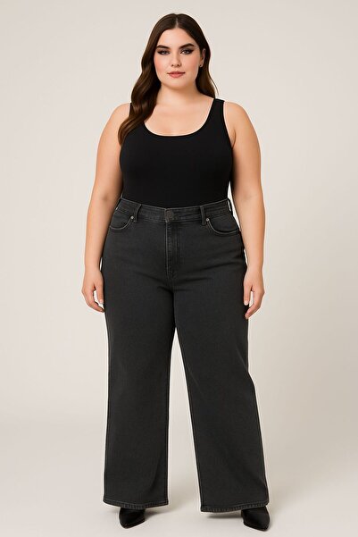 FİVA JEANS بنطلون جينز نسائي فضفاض بقصة مريحة من الليكرا بمقاس كبير