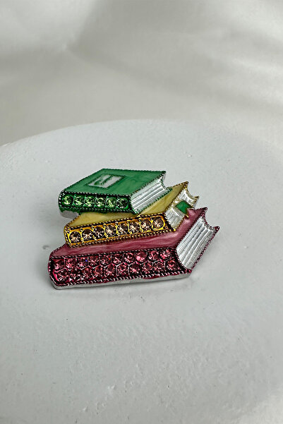 Modex Renkli Kitap Figürlü,Taş Detaylı Tasarım Broş (3cm)