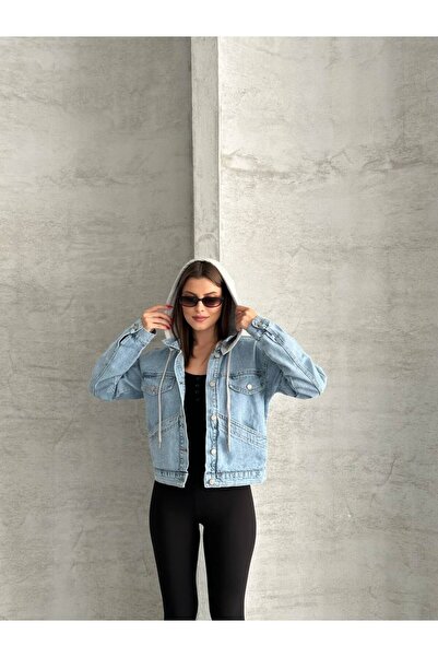 Bella Breeze Jachetă de blugi pentru femei cu cu glugă nasturi