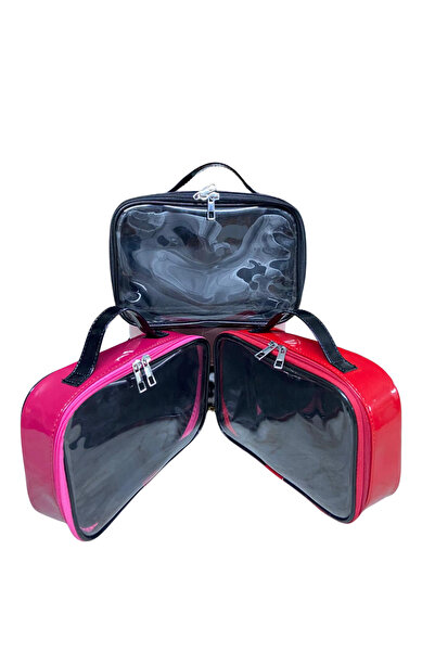 Maykis حقيبة مكياج وسفر نسائية بغطاء شفاف مكونة من 3 قطع