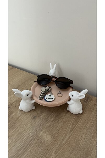 Vemia Dekor Tavşanlı Dekoratif Mini Anahtarlık & Takı Tabağı – Masa Üstü Orga...