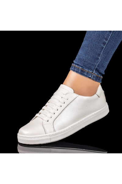 BMoD Teniși cu șireturi din piele albă pentru femei MOD06413