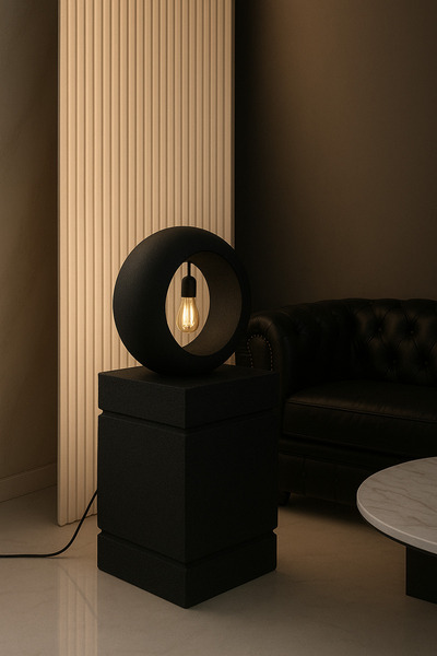 Lunalore İskandinav Traverten Dokulu Fiberglas İki Çizgili Sehpa - Boyanabili...