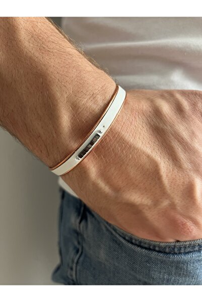 Fynbos Special Design Hematite Stone Embroidered Genuine Leather Men's Bracelet on Copper