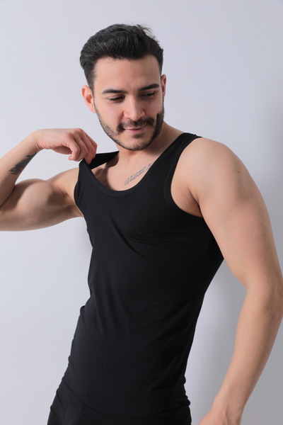 ZÜMRÜT YILDIZI Men's Black Undershirt 100% Cotton