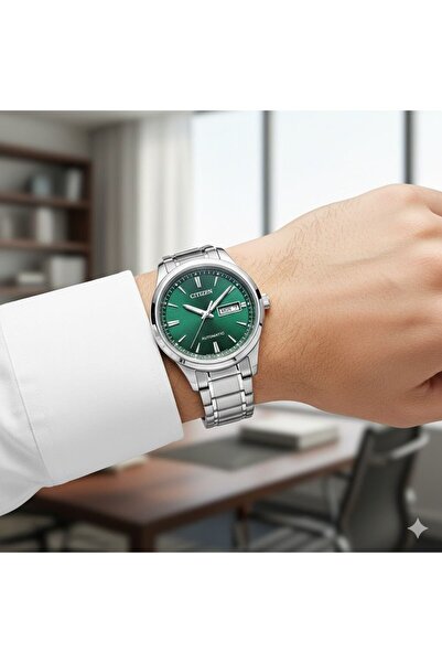 Citizen Ny4058-79Xc Men's Wristwatch | 40mm Silver Stainless Steel Case, Green Dial, Automatic Meka