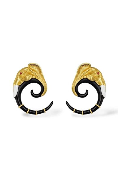 Unzilee أقراط على شكل فيل من المينا الأسود موديل ماركة