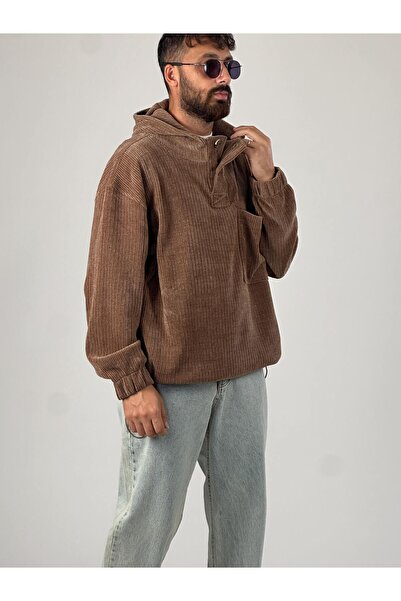 COCOPELLI Catifea maro pentru bărbați supradimensionat cu glugă Swea tricou C...