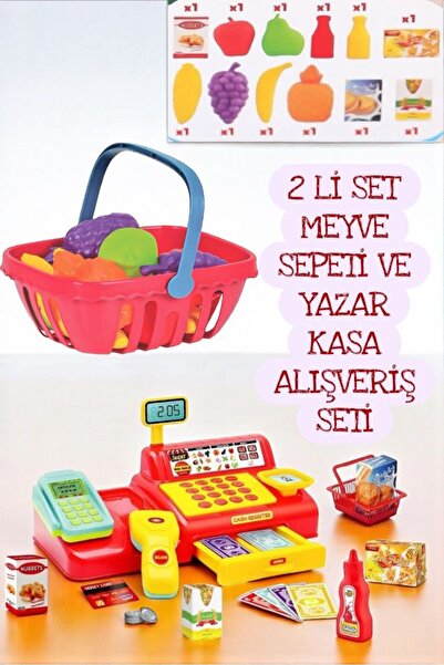 BYCEGU 2 Lİ SET MEYVE SEPETİ VE YAZAR KASA ALIŞVERİŞ SETİ