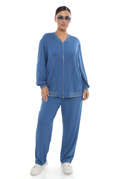 MİHANNA BÜYÜK BEDEN MODAL SPOR TAKIM FERMUAR VE RİBANALI