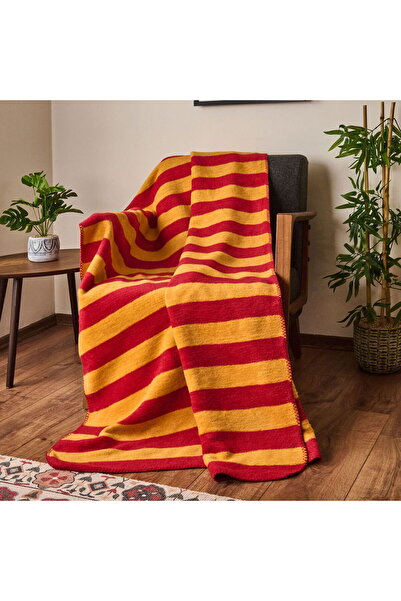 MATMEL Pătură TV din bumbac cu dungi - Galben / Roșu - 130x170 cm