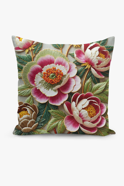 Filamente Husă de pernă cu imprimare digitală pe două fețe, cu aspect de broderie, model floral