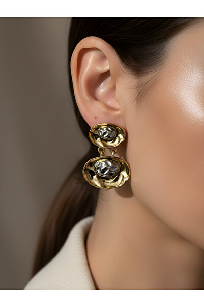 TURBİJ Gold Gümüş Tonlu Metal Form Vip Küpe | Trend Küpe | Zarif Kadın Küpe