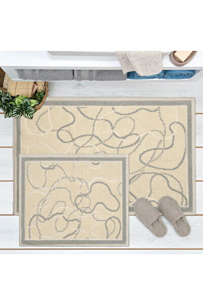 KUT FLY سجادة حمام ناعمة فونال 2 قطعة - بيج - 60x100 سم + 50x60 سم