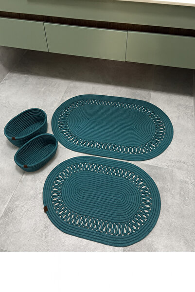 MaVaux Σετ μπάνιου Terra 4 τεμαχίων – 2 τεμαχίων οβάλ χαλάκι & 2 τεμαχίων οβάλ καλάθι, ύφανση από φυσικό σχοινί, χειροποίητο - Premium