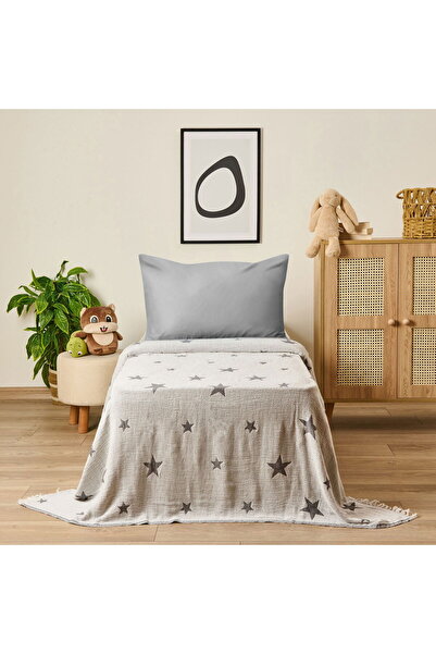 ASPARTAM سوفت ستار بطانية أطفال مزدوجة الجوانب - رمادي - 160x220 سم