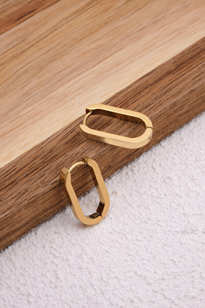 ByFlorya Jewelry Steel Ellipse U Earrings Non-Tarnish Plate 4cm Suitable for Daily Wear