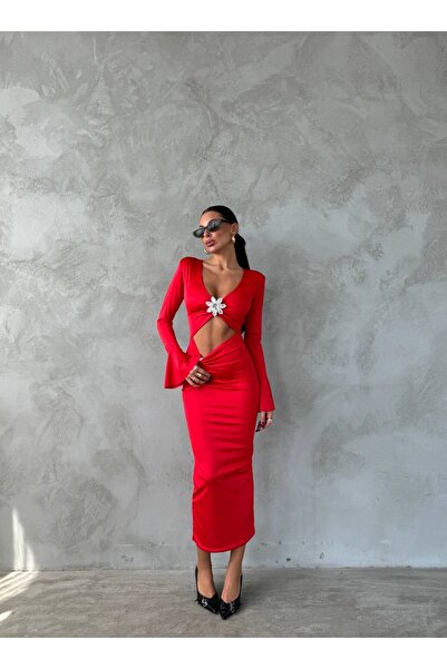 AFİTAP Maxi Dress with Zirconium Accessories