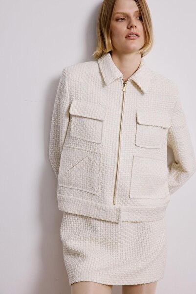 rue Ecru Tweed Jacket with Snap Pocket Detail