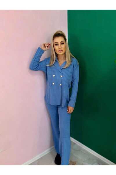 Intisimo Costum tricotat pentru femei, două piese, nasturi, albastru