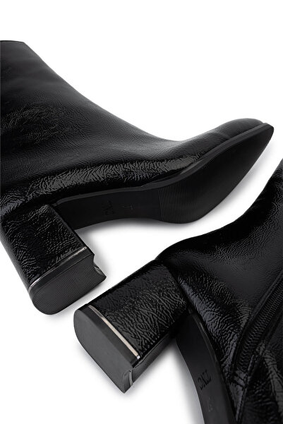 Tamer Tanca Kadın Suni Deri Siyah Rugan Topuklu Bot