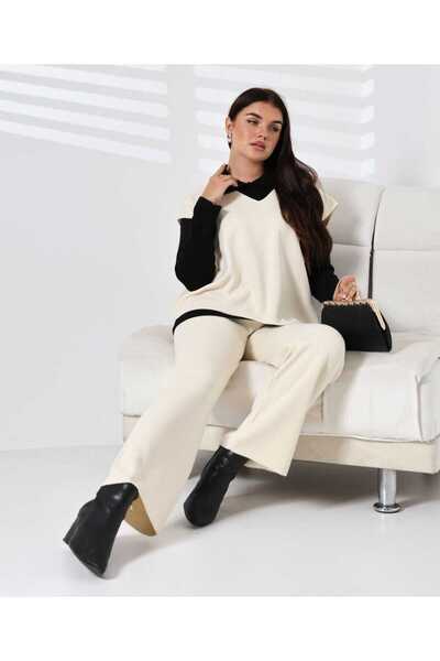 Intisimo Costum tricotat pentru femei, trei piese, clasic, alb/negru
